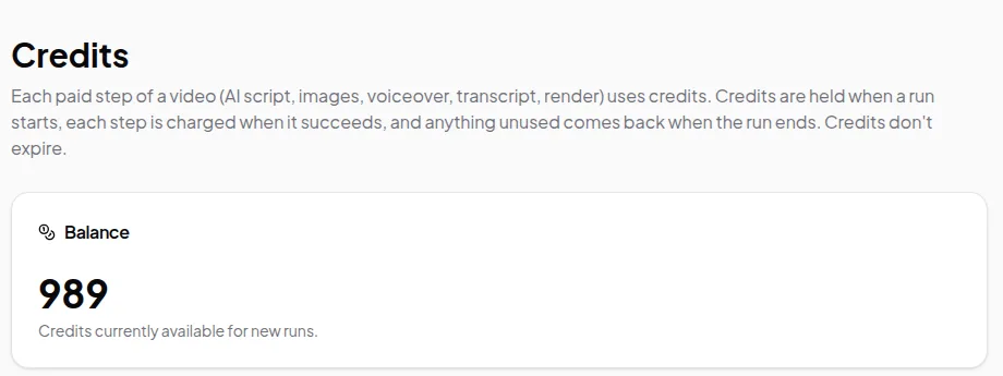 Screenshot for Credits and pricing in Vidonto