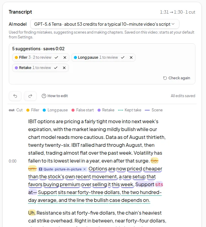 Screenshot for Automatic mistake and filler-word detection in Vidonto