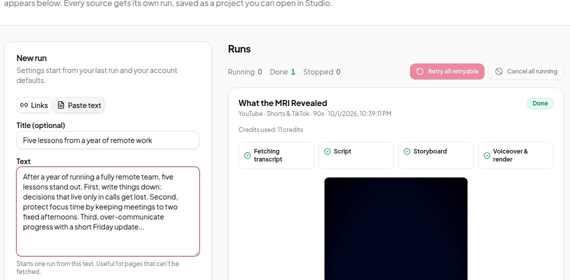 Screenshot for Pasted text or script to video in Vidonto