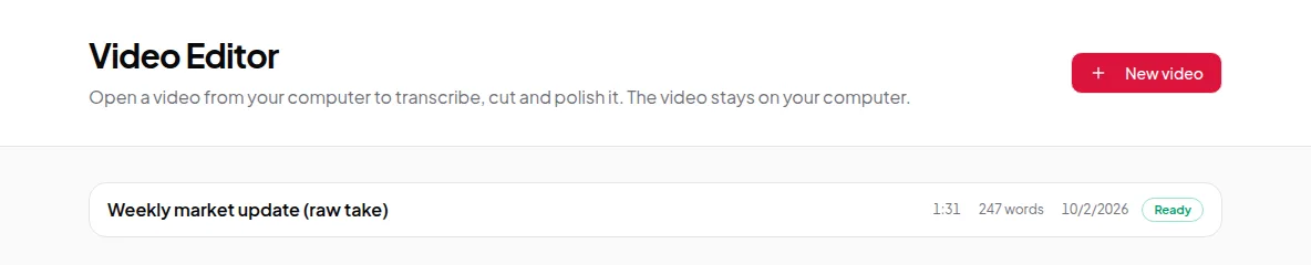 Screenshot for Edit a recording by deleting words in Vidonto